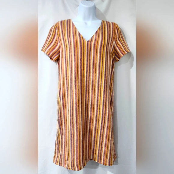 Madewell Womens Shift Dress Size XS Striped Linen Blend Buttons Euro Summer - Picture 1 of 7